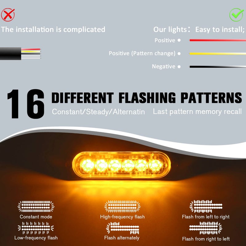 DIBMS LED Strobe Warning Lights, 8x Amber Yellow LED Strobe Warning Emergency Flashing Light Caution Construction Hazard Light Bar For Car Truck Van Off Road Vehicle ATV SUV Surface Mount - Image 5